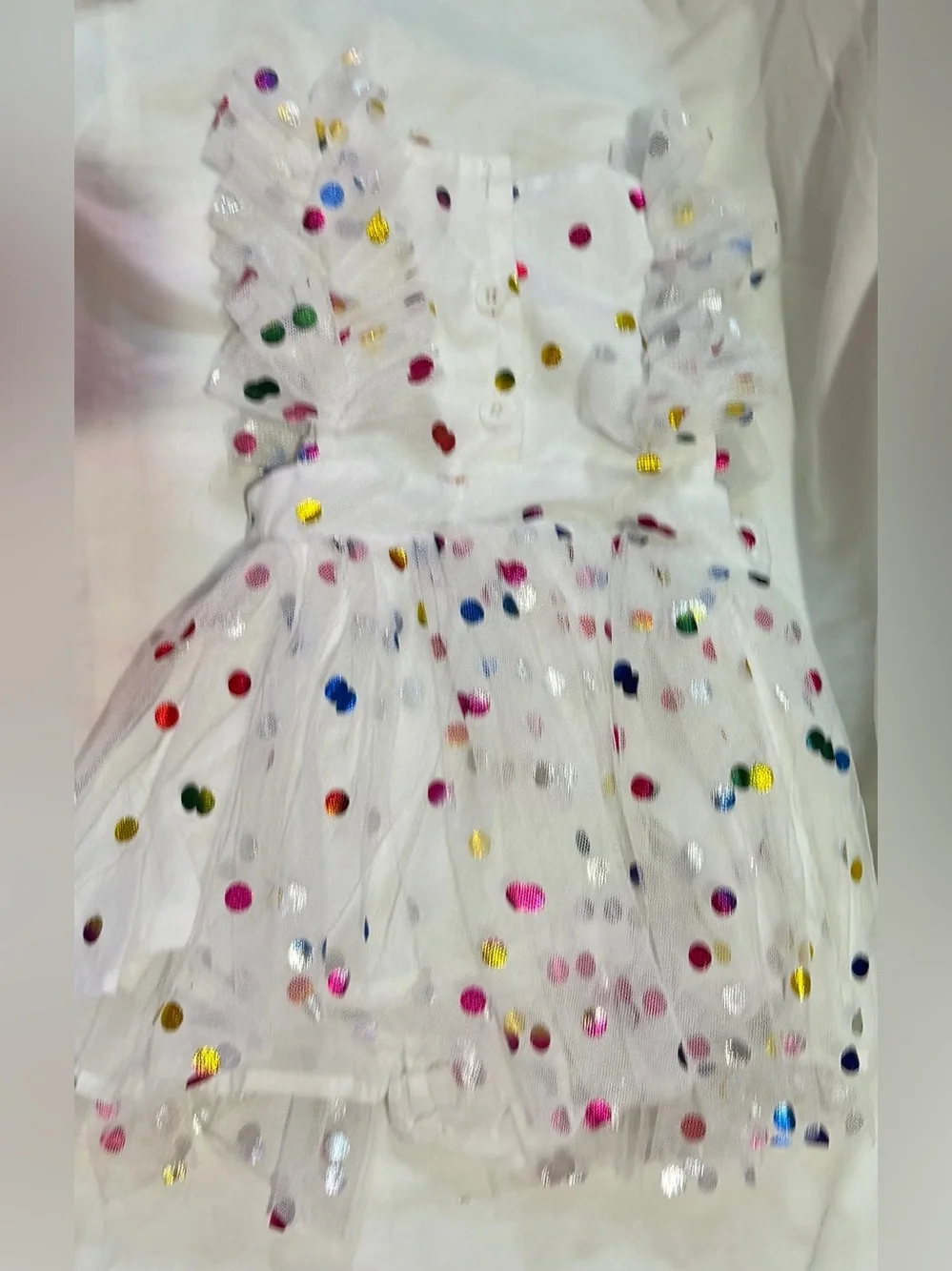 Source Unknown White Tulle Party Dress with Multicolor Dots